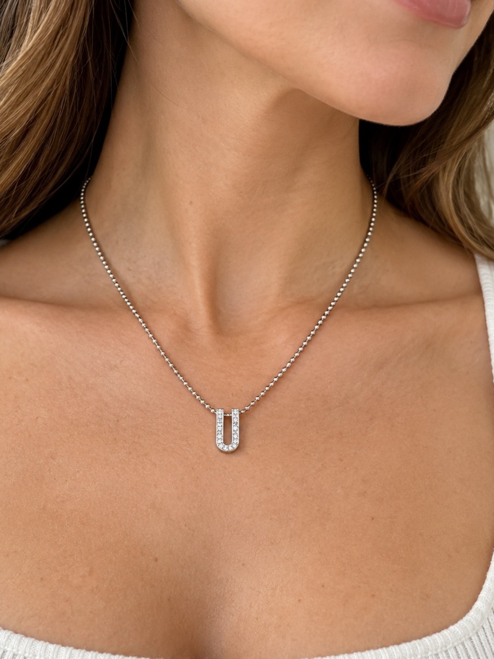 LAGOS Caviar Spark Diamond U Pendant Necklace Sterling Silver 16–18” NWT